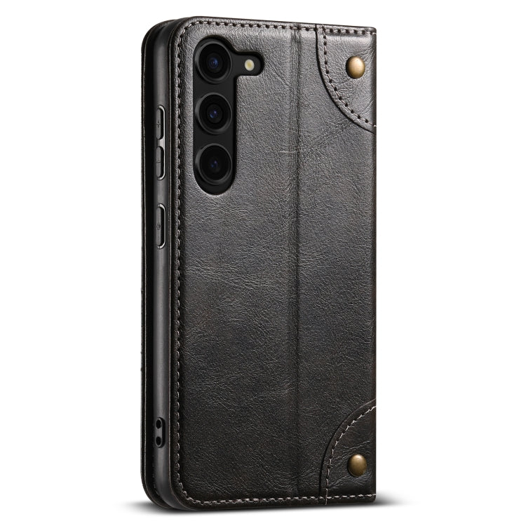 Pour Samsung Galaxy S24+ 5G Étui de téléphone en cuir Suteni Baroque Calf Texture avec boucle et porte-cartes (Noir)