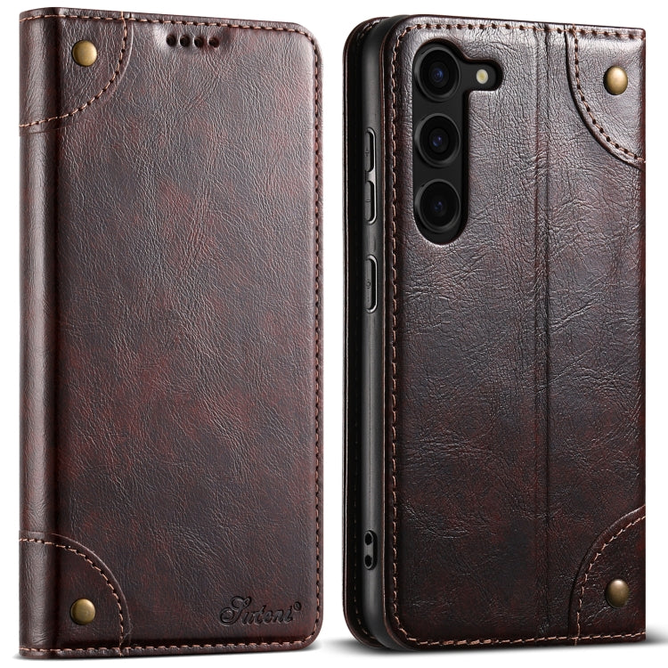 Pour Samsung Galaxy S24+ 5G Étui de téléphone en cuir Suteni Baroque Calf Texture avec boucle et portefeuille (Marron)