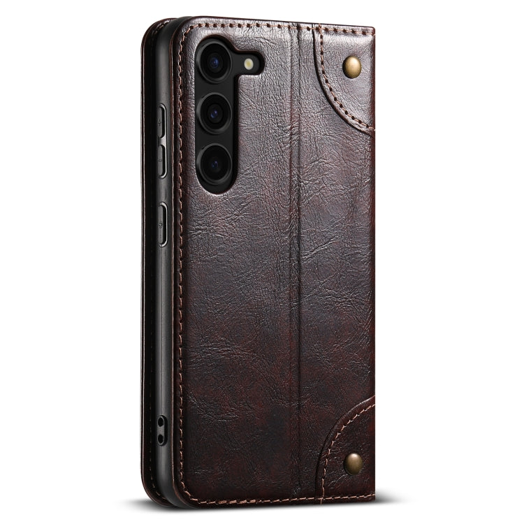 Pour Samsung Galaxy S24+ 5G Étui de téléphone en cuir Suteni Baroque Calf Texture avec boucle et portefeuille (Marron)