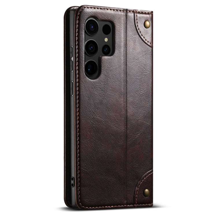 For Samsung Galaxy S23 Ultra 5G Suteni Baroque Calf Texture Buckle Wallet Leather Phone Case(Brown)
