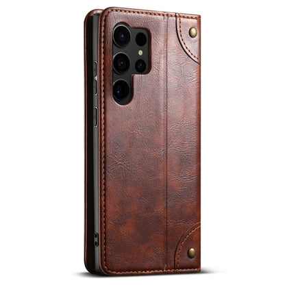 For Samsung Galaxy S23 Ultra 5G Suteni Baroque Calf Texture Buckle Wallet Leather Phone Case(Khaki)