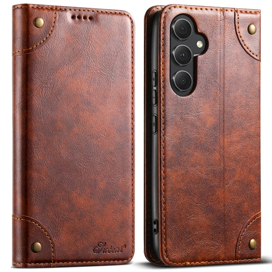 Pour Samsung Galaxy S23+ 5G Étui de téléphone en cuir avec boucle texturée Suteni Baroque (Kaki)