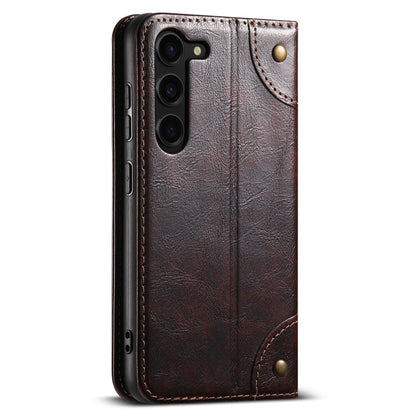 For Samsung Galaxy S23 5G Suteni Baroque Calf Texture Buckle Wallet Leather Phone Case(Brown)