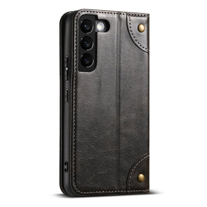 Pour Samsung Galaxy S22+ 5G Étui en cuir portefeuille Suteni Baroque avec texture veau et boucle (Noir)