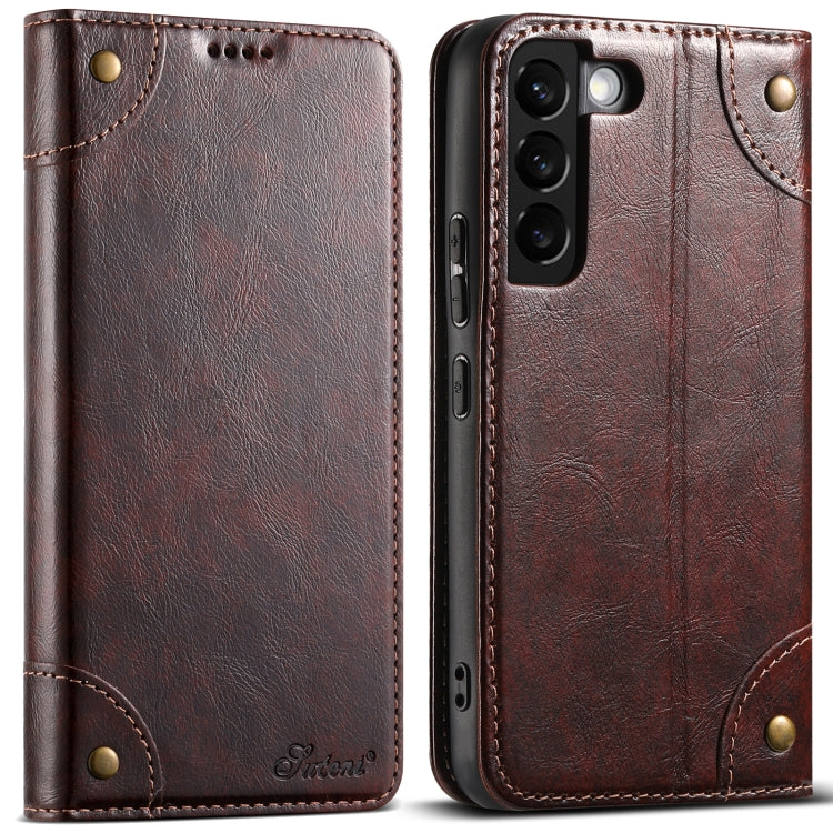 For Samsung Galaxy S22 5G Suteni Baroque Calf Texture Buckle Wallet Leather Phone Case(Brown)