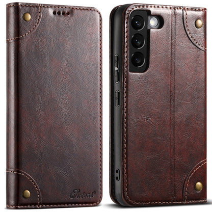 For Samsung Galaxy S22 5G Suteni Baroque Calf Texture Buckle Wallet Leather Phone Case(Brown)