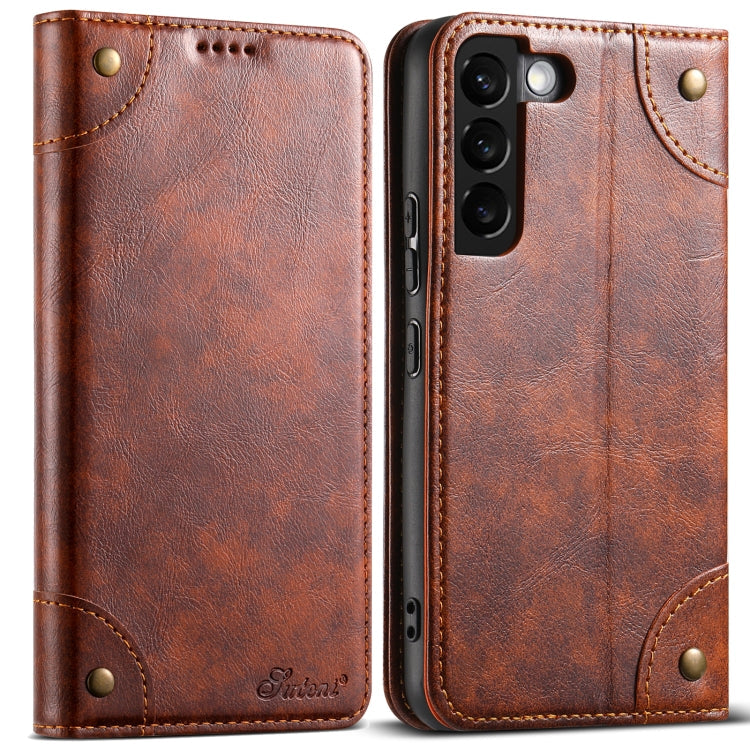 Pour Samsung Galaxy S22 5G Suteni Baroque Veau Texture Boucle Portefeuille Étui de Téléphone en Cuir (Kaki)