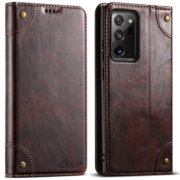 Pour étui de téléphone en cuir avec boucle texturée de veau baroque Suteni pour Samsung Galaxy Note20 (marron)
