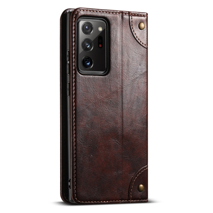Pour étui de téléphone en cuir avec boucle texturée de veau baroque Suteni pour Samsung Galaxy Note20 (marron)