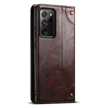 Pour étui de téléphone en cuir avec boucle texturée de veau baroque Suteni pour Samsung Galaxy Note20 (marron)