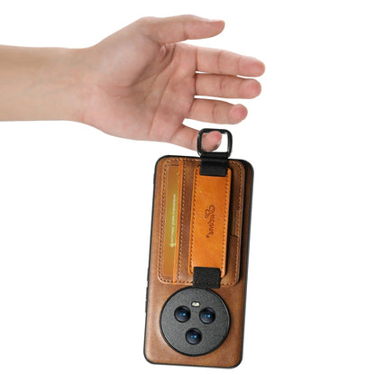 For Honor Magic6 Pro Suteni H13 Card Wallet Wrist Strap Holder PU Phone Case(Brown)