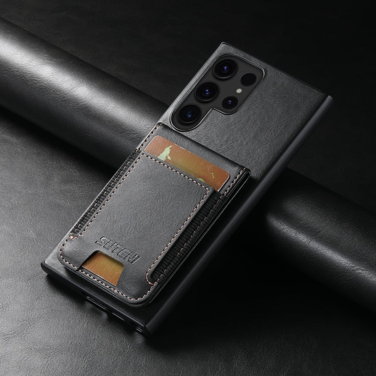 For Samsung Galaxy S23 Ultra 5G Suteni H03 Oil Wax Leather Wallet Stand Back Phone Case(Black)