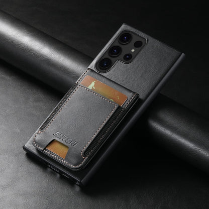 For Samsung Galaxy S23 Ultra 5G Suteni H03 Oil Wax Leather Wallet Stand Back Phone Case(Black)
