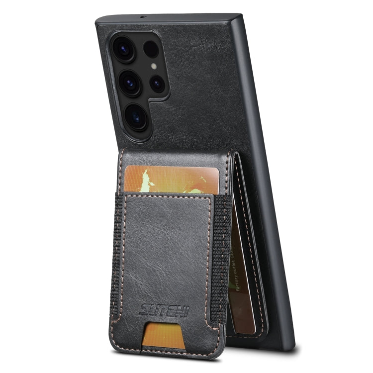 For Samsung Galaxy S23 Ultra 5G Suteni H03 Oil Wax Leather Wallet Stand Back Phone Case(Black)