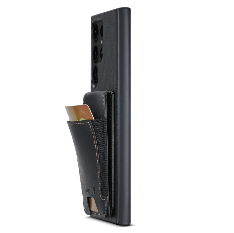 For Samsung Galaxy S23 Ultra 5G Suteni H03 Oil Wax Leather Wallet Stand Back Phone Case(Black)