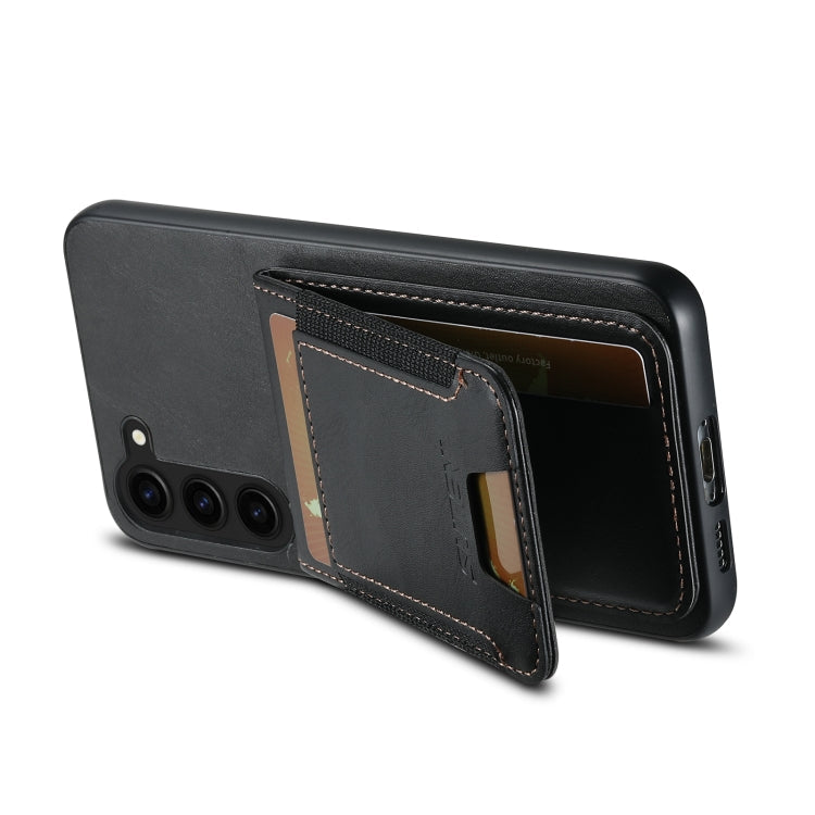 For Samsung Galaxy S22+ 5G Suteni H03 Oil Wax Leather Wallet Stand Back Phone Case(Black)