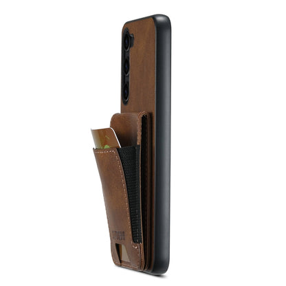 For Samsung Galaxy S22+ 5G Suteni H03 Oil Wax Leather Wallet Stand Back Phone Case(Brown)