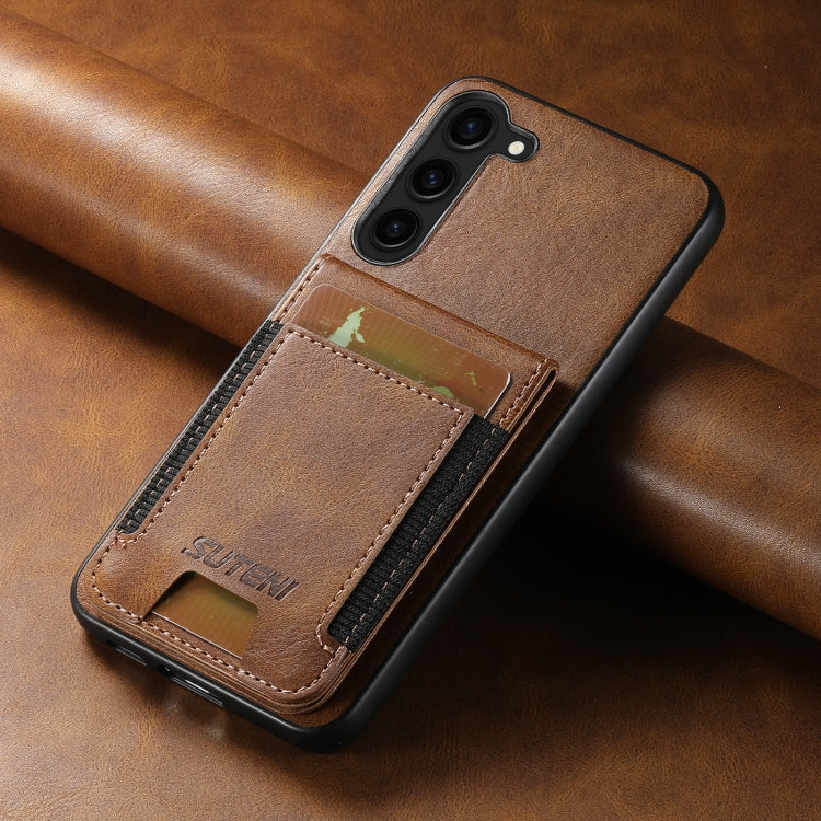 Pour Samsung Galaxy S23+ 5G Étui de téléphone arrière Suteni H03 en cuir huilé avec support portefeuille (marron)