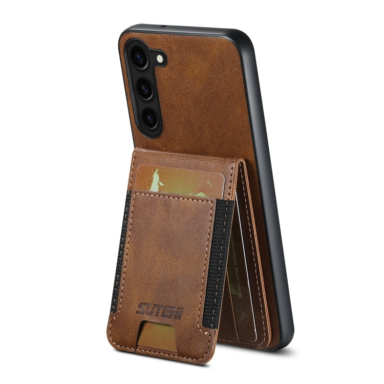 Pour Samsung Galaxy S23+ 5G Étui de téléphone arrière Suteni H03 en cuir huilé avec support portefeuille (marron)