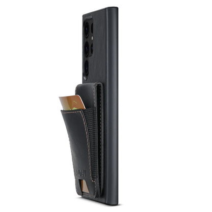 For Samsung Galaxy S22 Ultra 5G Suteni H03 Oil Wax Leather Wallet Stand Back Phone Case(Black)