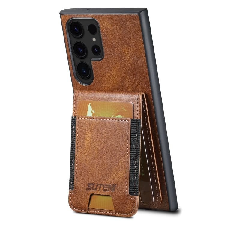 For Samsung Galaxy S22 Ultra 5G Suteni H03 Oil Wax Leather Wallet Stand Back Phone Case(Brown)