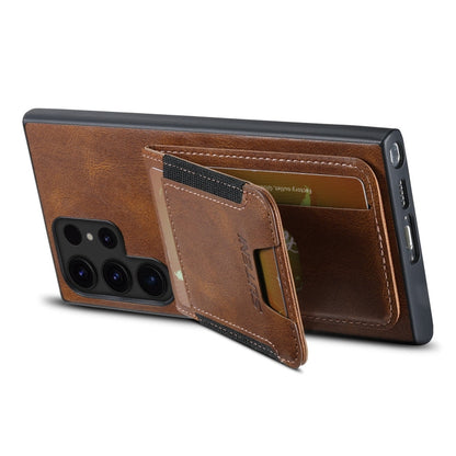 For Samsung Galaxy S22 Ultra 5G Suteni H03 Oil Wax Leather Wallet Stand Back Phone Case(Brown)