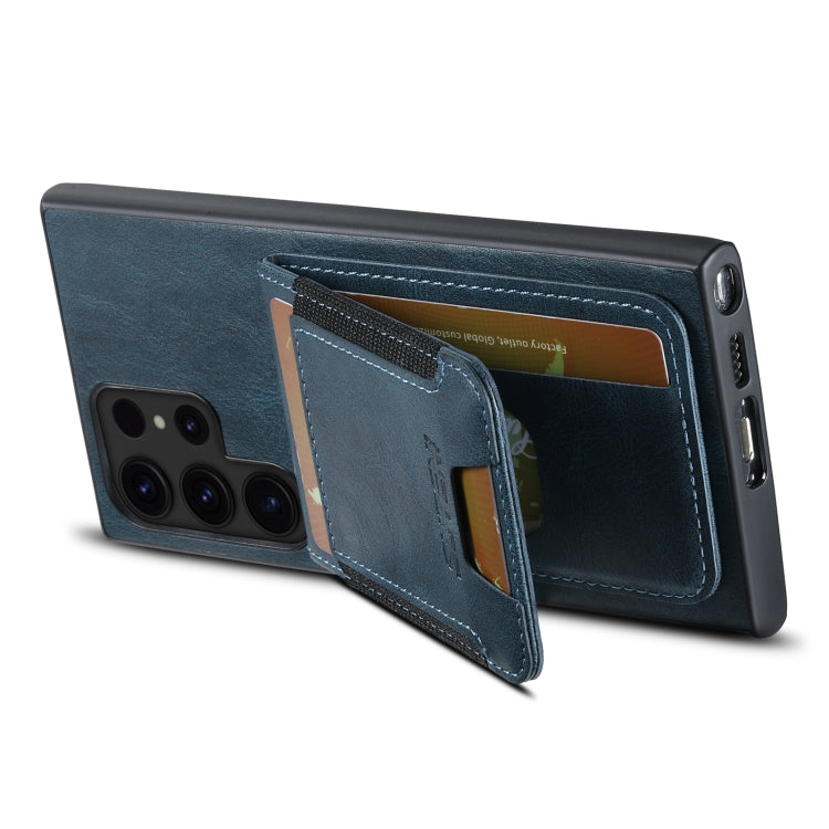 For Samsung Galaxy S22 Ultra 5G Suteni H03 Oil Wax Leather Wallet Stand Back Phone Case(Blue)