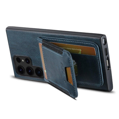 For Samsung Galaxy S22 Ultra 5G Suteni H03 Oil Wax Leather Wallet Stand Back Phone Case(Blue)