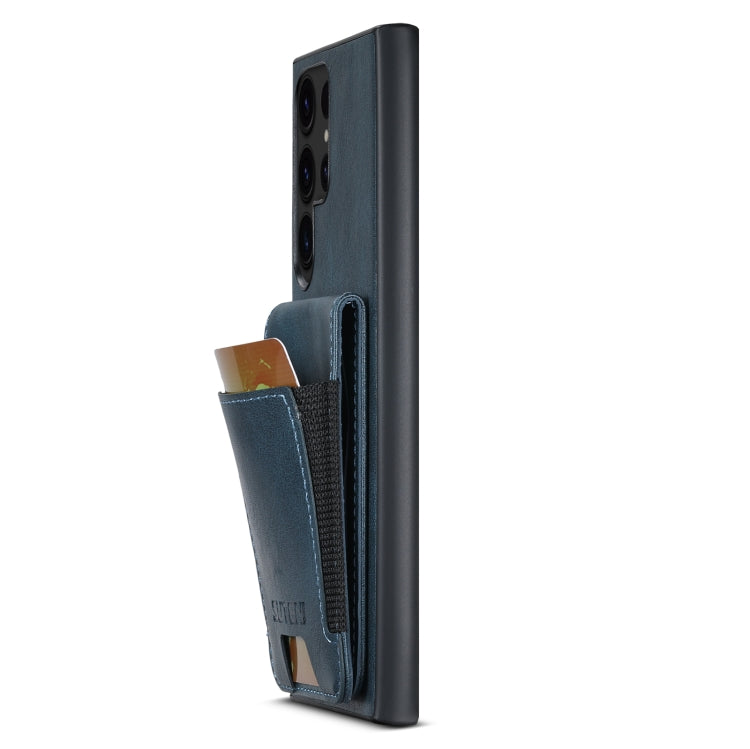 For Samsung Galaxy S22 Ultra 5G Suteni H03 Oil Wax Leather Wallet Stand Back Phone Case(Blue)