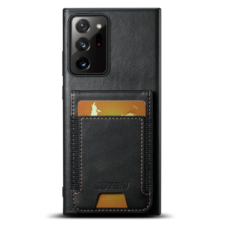 Pour Samsung Galaxy Note20 Ultra 5G Étui de téléphone portable portefeuille en cuir ciré Suteni H03 avec support (noir)