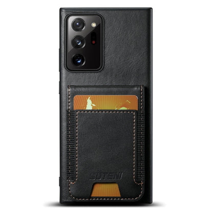 Pour Samsung Galaxy Note20 Ultra 5G Étui de téléphone portable portefeuille en cuir ciré Suteni H03 avec support (noir)