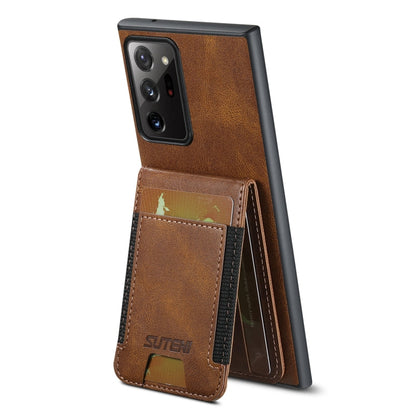 For Samsung Galaxy Note20 5G Suteni H03 Oil Wax Leather Wallet Stand Back Phone Case(Brown)