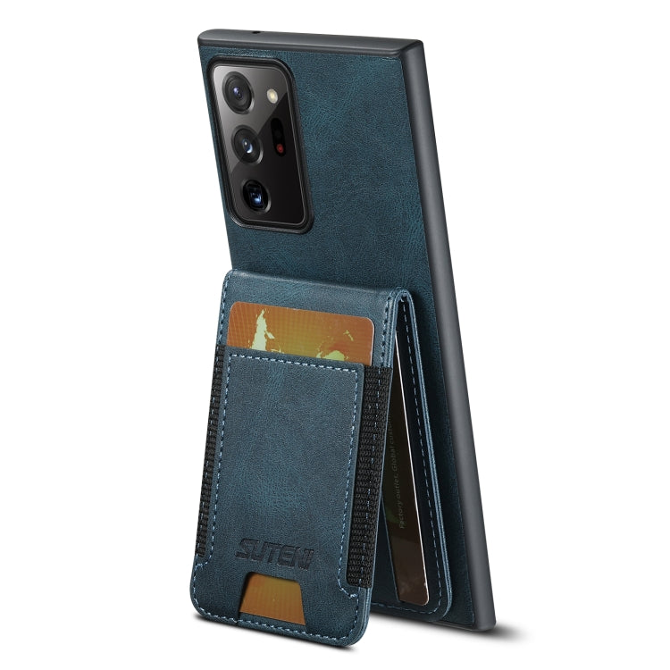 For Samsung Galaxy Note20 5G Suteni H03 Oil Wax Leather Wallet Stand Back Phone Case(Blue)