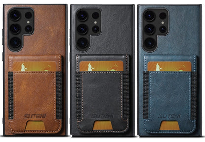 For Samsung Galaxy S23 Ultra 5G Suteni H03 Oil Wax Leather Wallet Stand Back Phone Case(Black)
