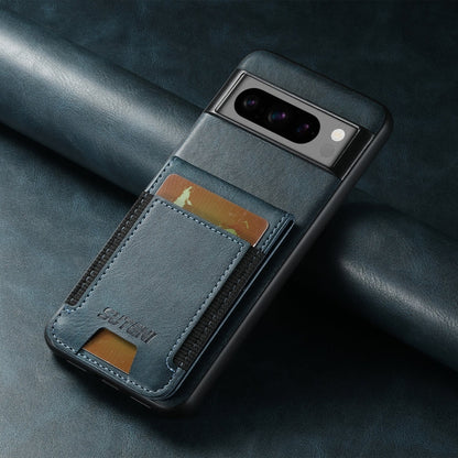 Pour Google Pixel 8a Suteni H03 Coque de téléphone à rabat en cuir ciré avec support (Bleu)