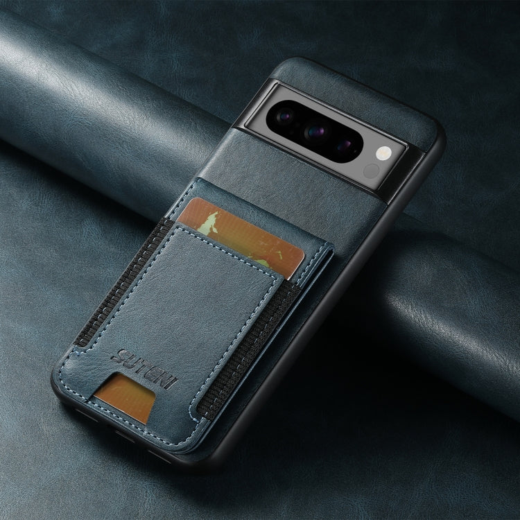 For Google Pixel 8 Suteni H03 Oil Wax Leather Wallet Stand Back Phone Case(Blue)
