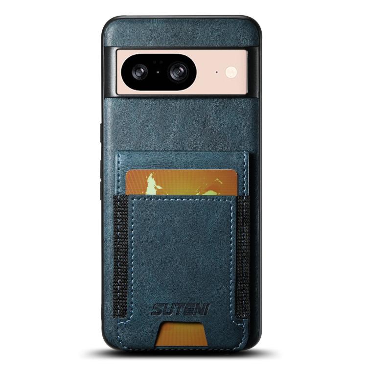 For Google Pixel 8 Suteni H03 Oil Wax Leather Wallet Stand Back Phone Case(Blue)