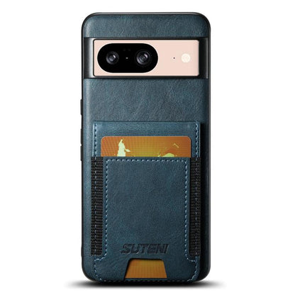 For Google Pixel 8 Suteni H03 Oil Wax Leather Wallet Stand Back Phone Case(Blue)