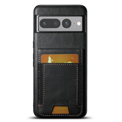 Pour l'étui de téléphone portefeuille en cuir ciré Suteni H03 pour Google Pixel 7 Pro avec support (noir)