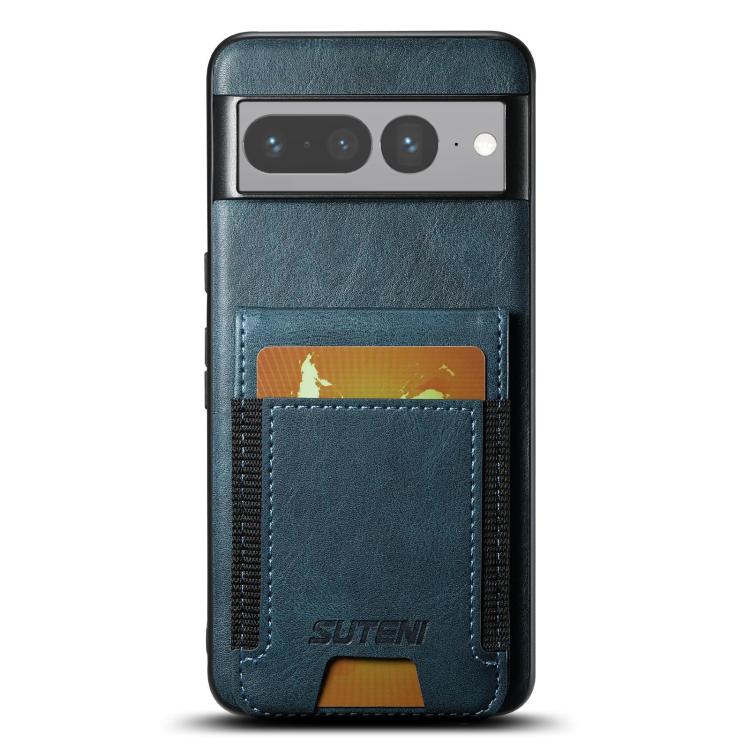 Pour Google Pixel 7 Pro Suteni H03 Coque arrière de téléphone portefeuille en cuir ciré (bleu)