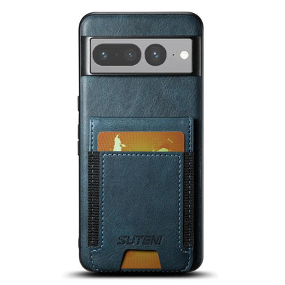 Pour Google Pixel 7 Pro Suteni H03 Coque arrière de téléphone portefeuille en cuir ciré (bleu)