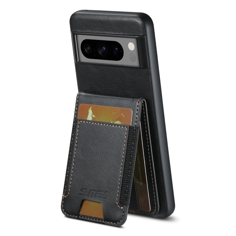 For Google Pixel 6a Suteni H03 Oil Wax Leather Wallet Stand Back Phone Case(Black)