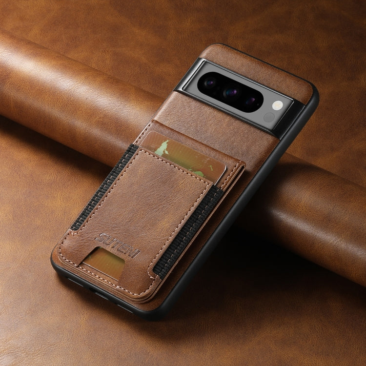 Pour étui portefeuille en cuir ciré Suteni H03 pour Google Pixel 6 Pro avec support (marron)