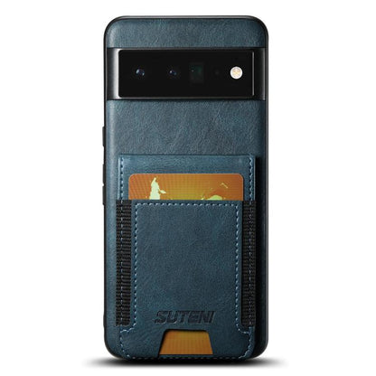 For Google Pixel 6 Pro Suteni H03 Oil Wax Leather Wallet Stand Back Phone Case(Blue)