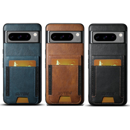 For Google Pixel 8 Suteni H03 Oil Wax Leather Wallet Stand Back Phone Case(Blue)