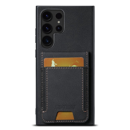 Pour Samsuny Galaxy S23 Ultra 5G Suteni H03 Litchi Étui de Téléphone à Rabat avec Support et Porte-Cartes (Noir)