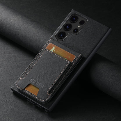 Pour Samsuny Galaxy S23 Ultra 5G Suteni H03 Litchi Étui de Téléphone à Rabat avec Support et Porte-Cartes (Noir)