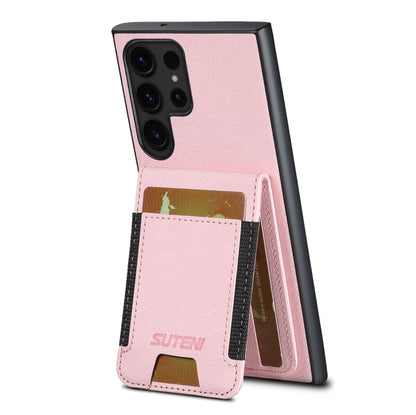 For Samsuny Galaxy S23 Ultra 5G Suteni H03 Litchi Leather Card Bag Stand Back Phone Case(Pink)