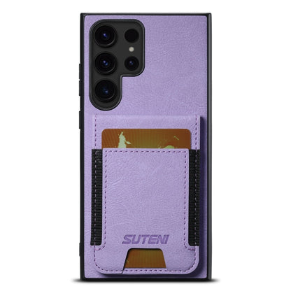 Pour Samsung Galaxy S23 Ultra 5G Suteni H03 Litchi Étui de téléphone en cuir avec porte-cartes et support (violet)
