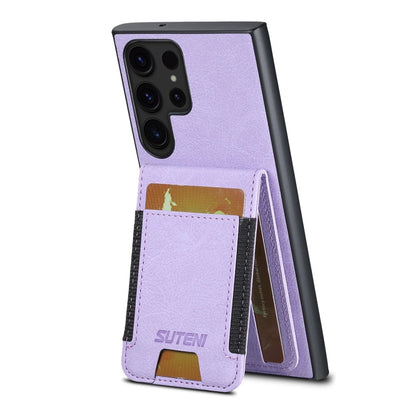 Pour Samsung Galaxy S23 Ultra 5G Suteni H03 Litchi Étui de téléphone en cuir avec porte-cartes et support (violet)